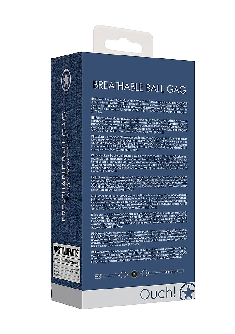 Ouch Denim Breathable Ball Gag Blue - Image 6