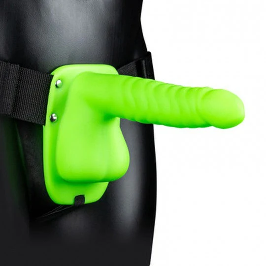 Ouch Ribbed Hollow Strap with Balls 8" Glow - Image 2