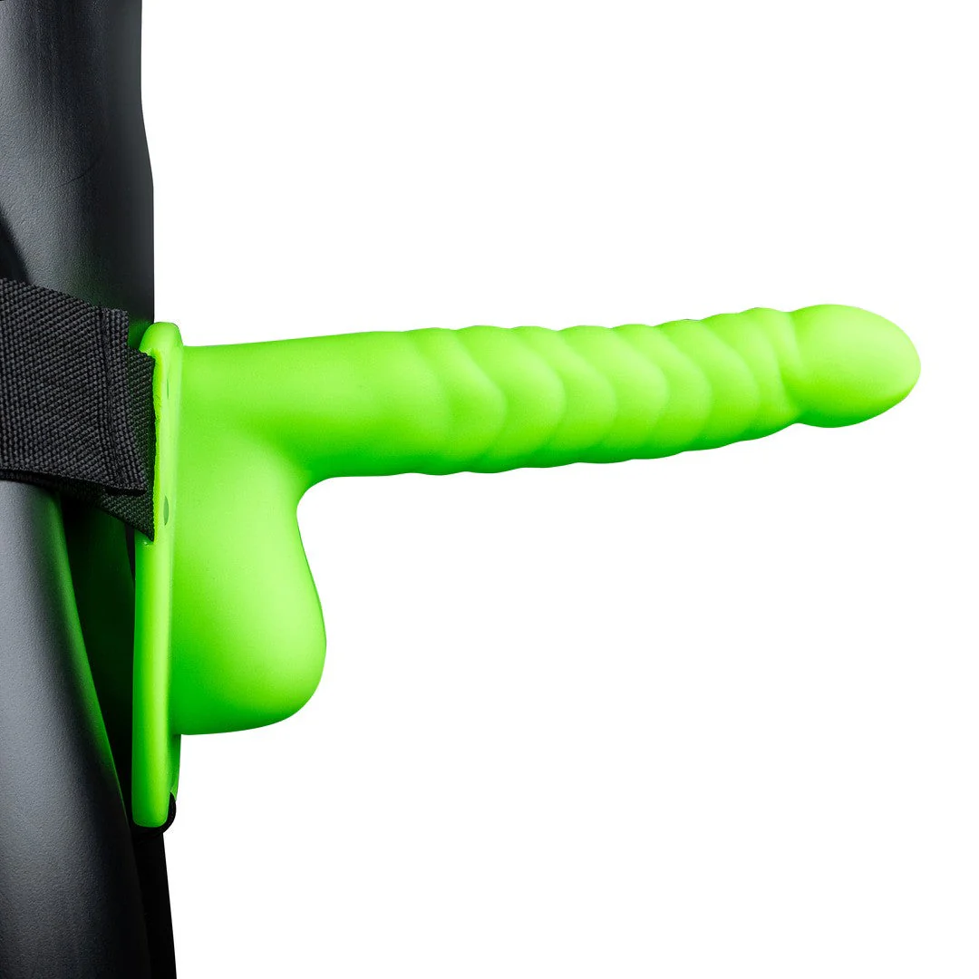 Ouch Ribbed Hollow Strap with Balls 8" Glow - Image 3