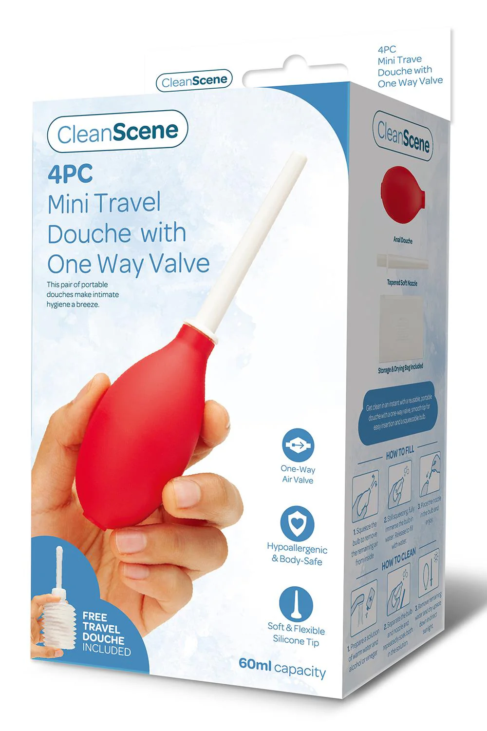 CleanScene 4 Piece Mini Travel Douche with One Way Valve