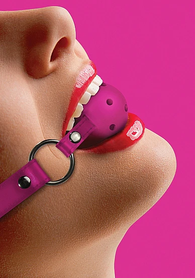 Ouch Ball Gag w Leather Straps Pink - Image 4