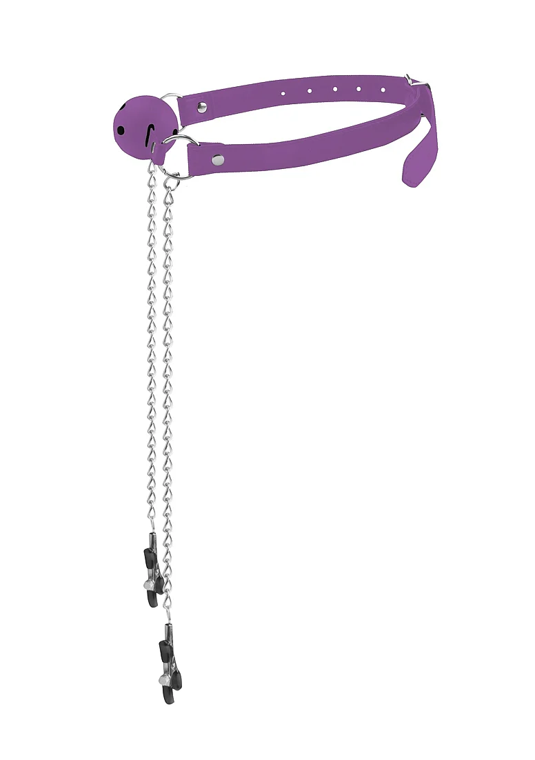 Ouch Ball Gag with nipple Clamps Purple - Image 3