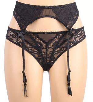 Oh Yeah Blk Panty/Garter P5194-1 XL