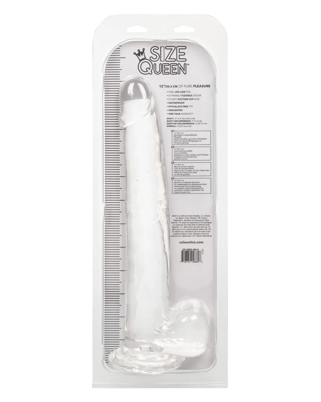 California Exotic Size Queen 12" Dong with Balls Clear - Image 3