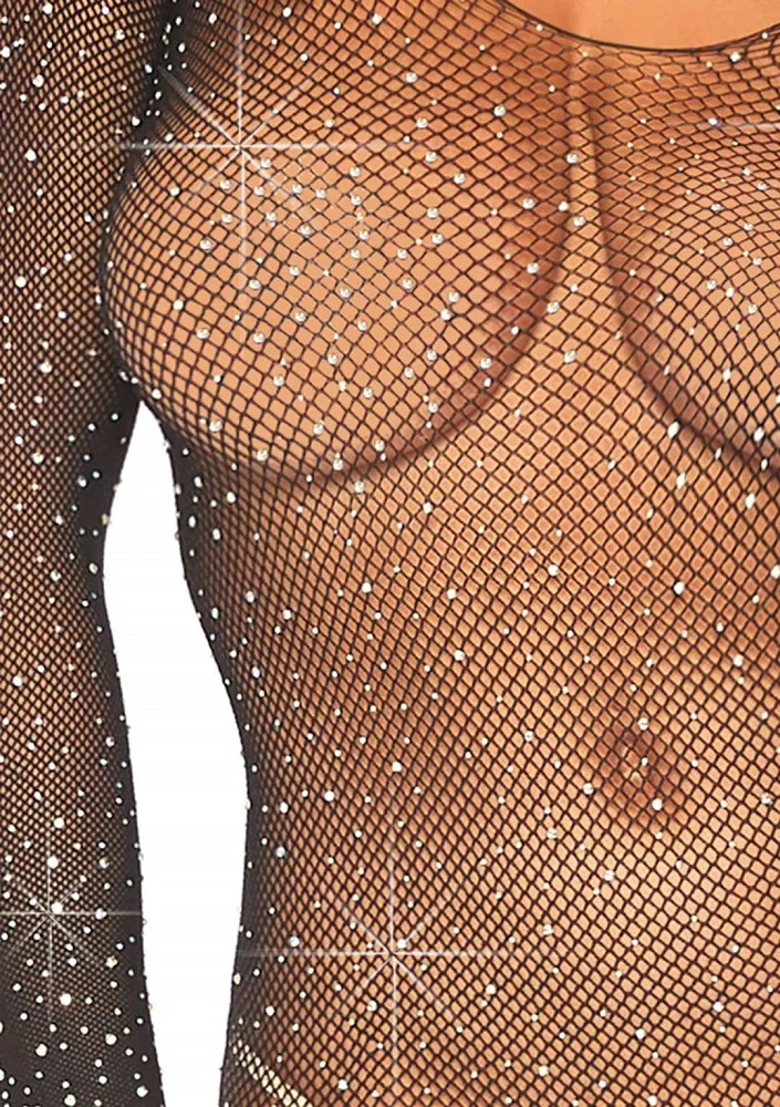 Leg Ave Crystalized Fishnet Bodystocking Queen Black - 89233 - Image 2