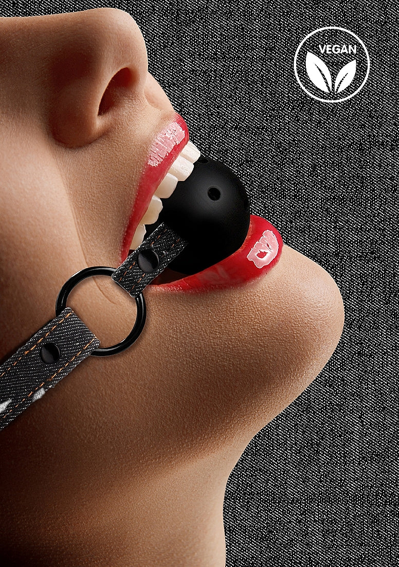 Ouch Denim Breathable Ball Gag Black - Image 2