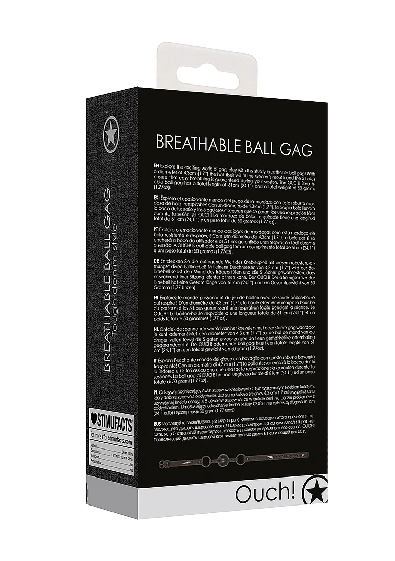 Ouch Denim Breathable Ball Gag Black - Image 6