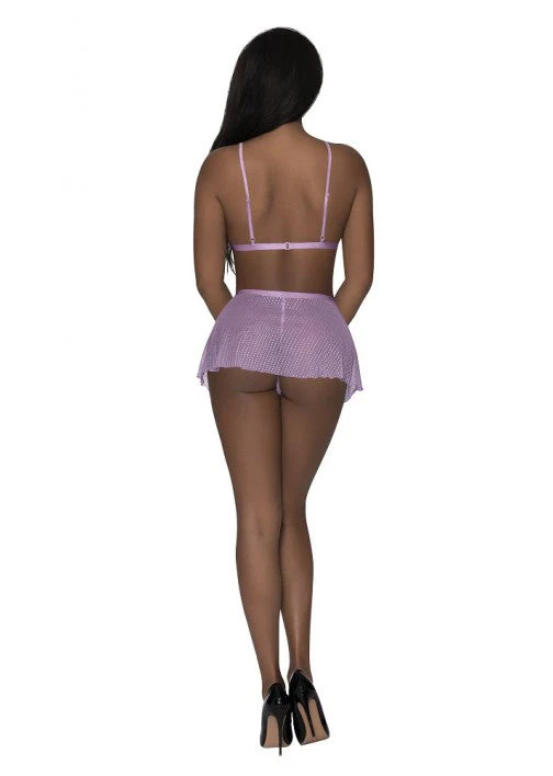 Exposed Girl Next Door Bralette w/ Flirty Thong Skirt S/M Lilac M286 - Image 2