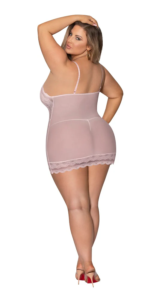 Exposed Seabreeze Lace & Mesh Chemise & G Set Blush Queen M280 - Image 2