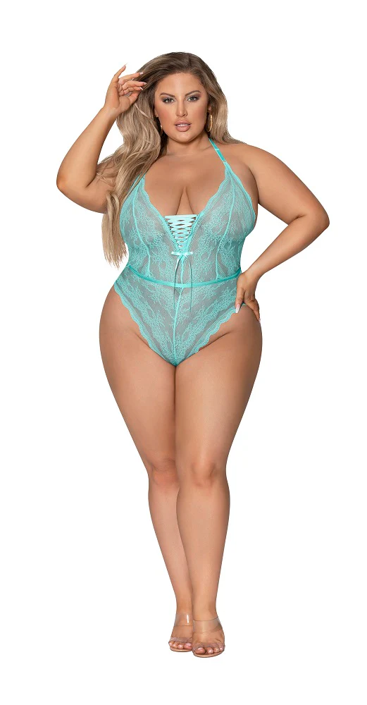 Exposed Seabreeze Lace & Mesh Teddy Turquoise Queen M282