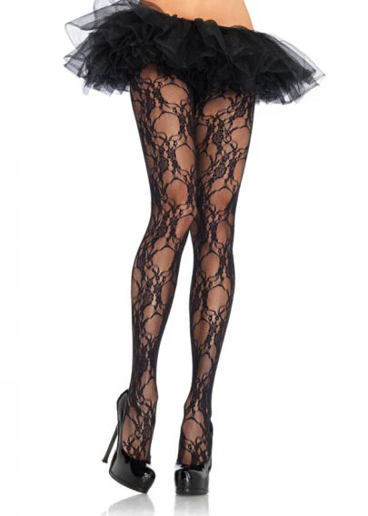 Floral Lace Pantyhose Black 9653