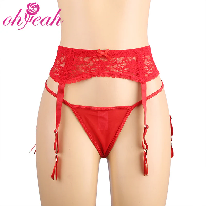 Lace Garter Panties P5201-3 Red XL - Image 4