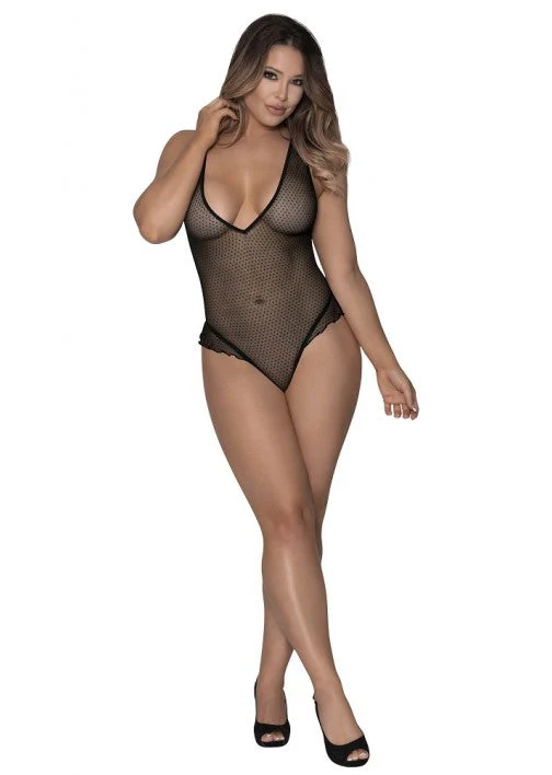 Exposed Girl Next Door Flutter Deep Plunge Teddy Black L/XL M285