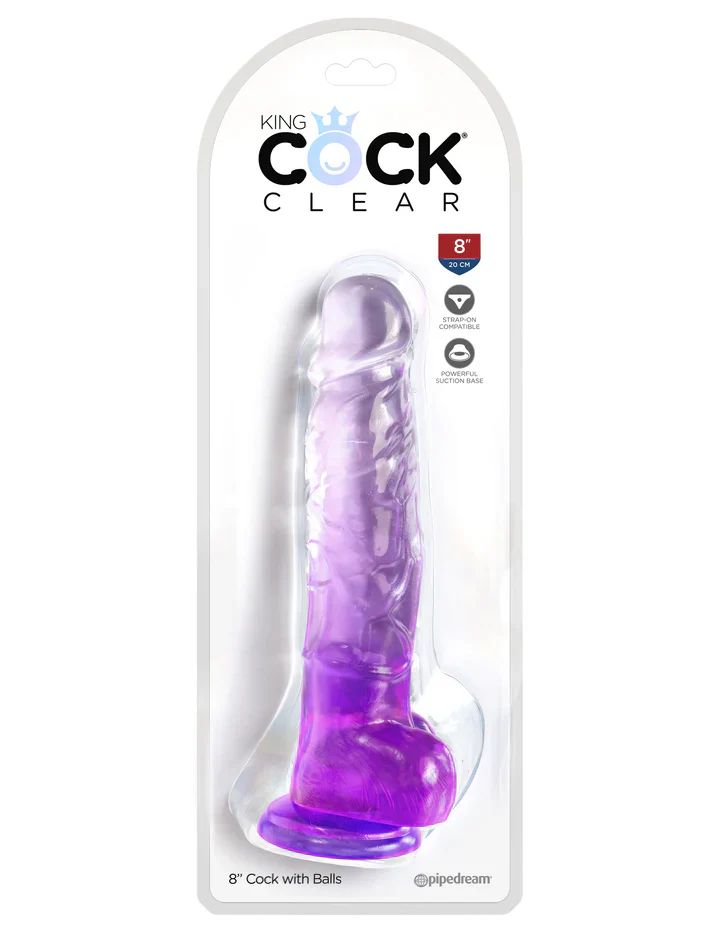 King Cock Clear 8" With Balls Purple