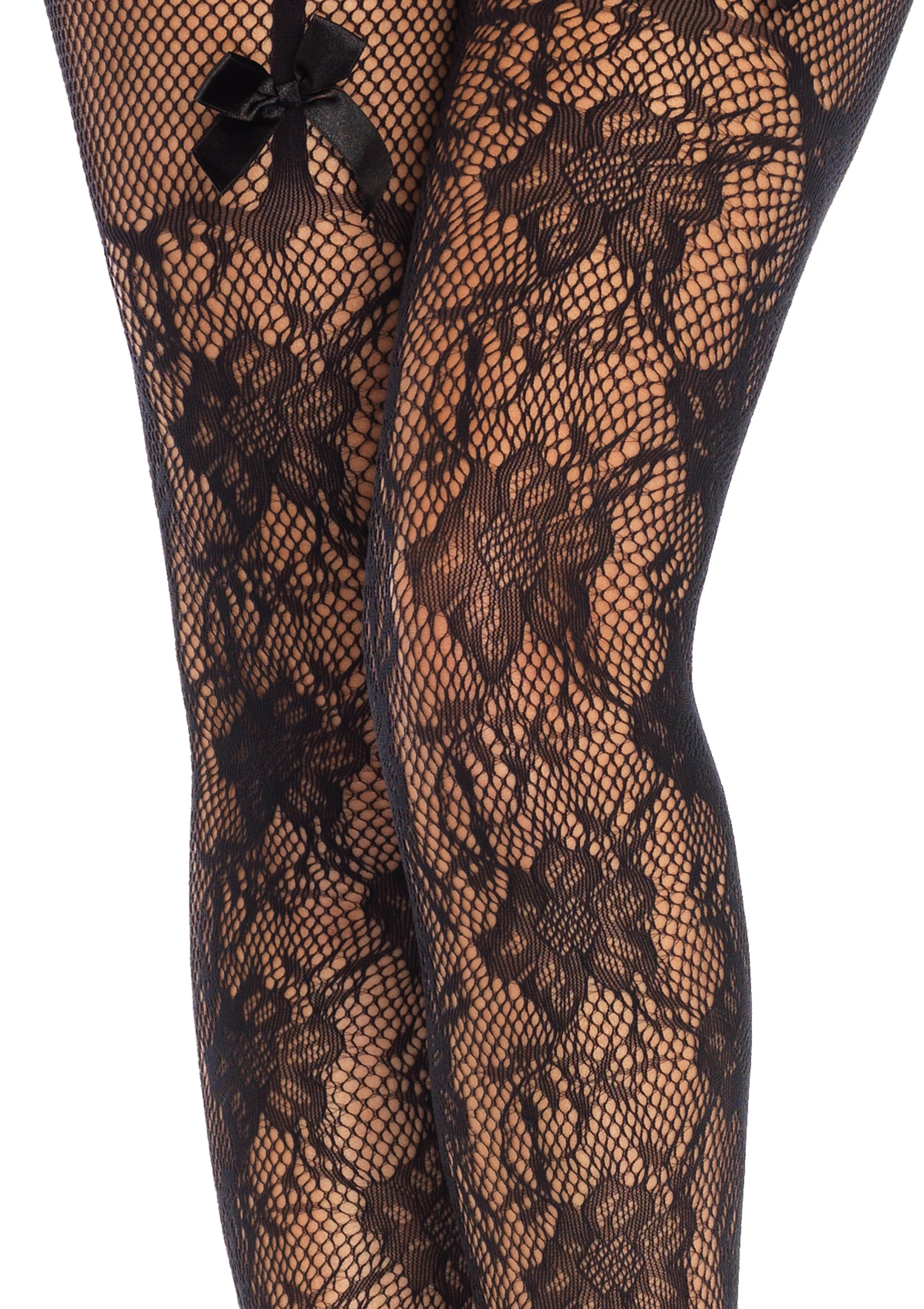 Leg Ave Lace Crotchless Tights 1936 os Blk - Image 2