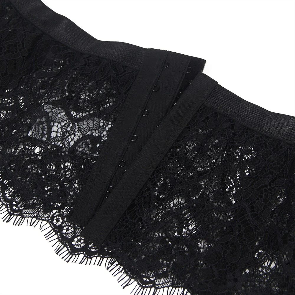 Eyelash Lace High Waist Garter Belt Panty Set P5206-1 Black 2XL - Image 8
