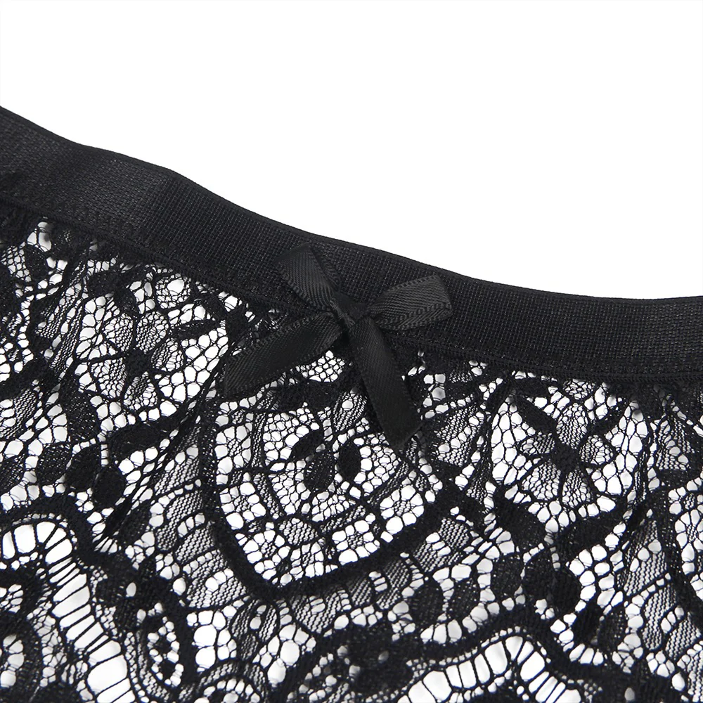 Eyelash Lace High Waist Garter Belt Panty Set P5206-1 Black 2XL - Image 9