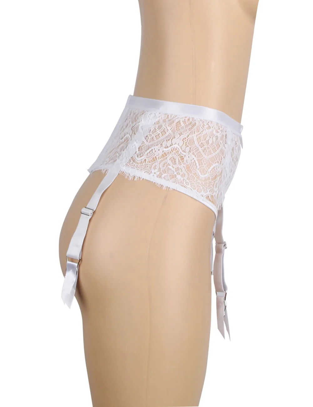 Eyelash Lace High Waist Garter Belt Panty Set P5206-2 White L - Image 8