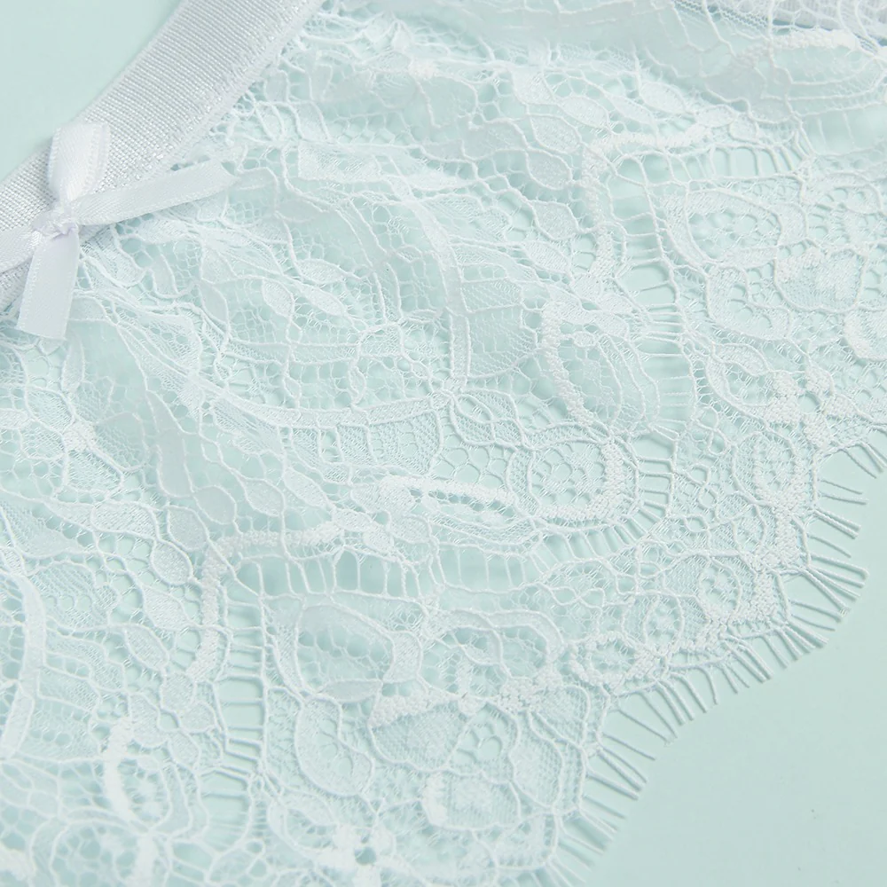 Eyelash Lace High Waist Garter Belt Panty Set P5206-2 White S/M - Image 14