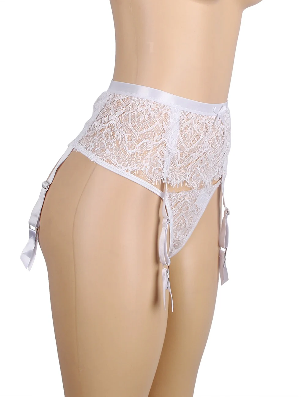 Eyelash Lace High Waist Garter Belt Panty Set P5206-2 White S/M - Image 9