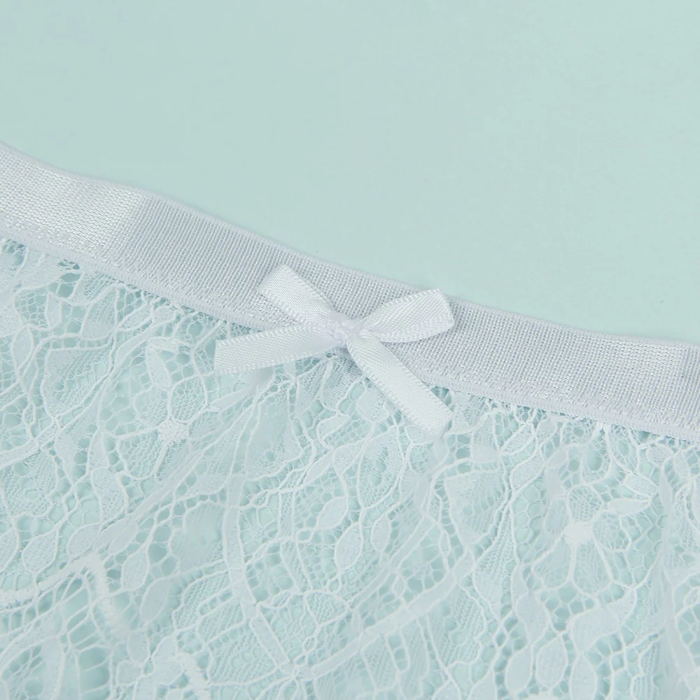 Eyelash Lace High Waist Garter Belt Panty Set P5206-2 White XL - Image 11