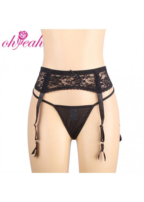 Lace Garter Panties P5201-1 Black M - Image 4