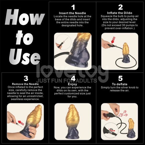 Lovetoy AEROSX Pump up the Pleasure Dual Density Silicone Inflatable Dildo Gold 7.5" - Image 2
