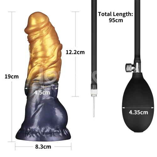 Lovetoy AEROSX Pump up the Pleasure Dual Density Silicone Inflatable Dildo Gold 7.5" - Image 4