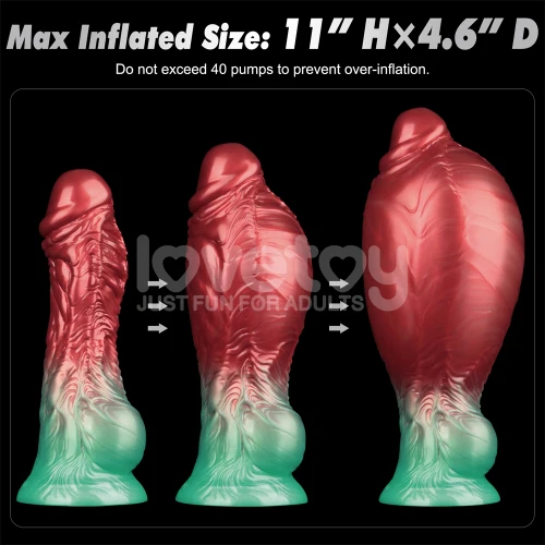 Lovetoy AEROSX Pump up the Pleasure Dual Density Silicone Inflatable Dildo Red/Green 8" - Image 2