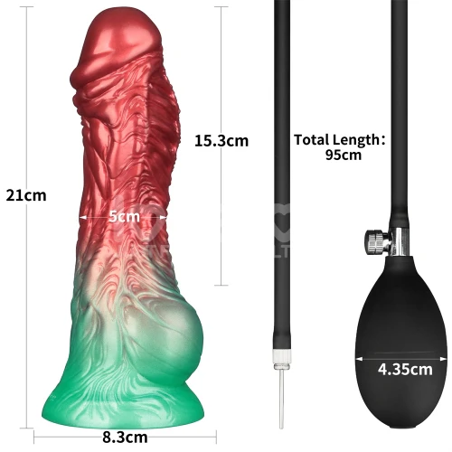 Lovetoy AEROSX Pump up the Pleasure Dual Density Silicone Inflatable Dildo Red/Green 8" - Image 3