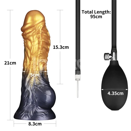 Lovetoy AEROSX Pump Up The Pleasure Dual Density Silicone Inflatable Dildo Gold 8" - Image 2