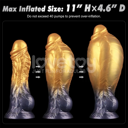 Lovetoy AEROSX Pump Up The Pleasure Dual Density Silicone Inflatable Dildo Gold 8" - Image 5