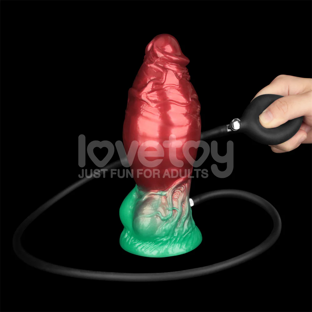 Lovetoy AEROSX Pump Up The Pleasure Dual Density Silicone Inflatable Dildo Red/Green 7.5" - Image 10