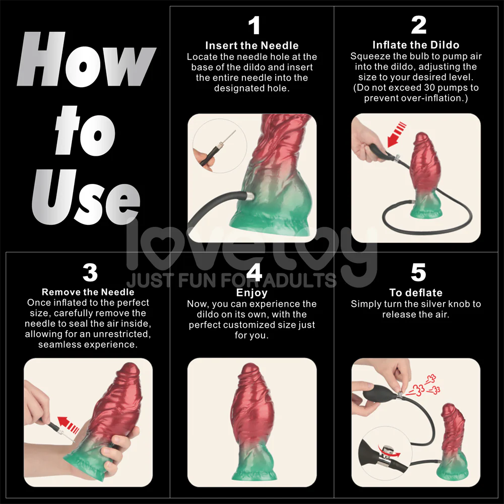 Lovetoy AEROSX Pump Up The Pleasure Dual Density Silicone Inflatable Dildo Red/Green 7.5" - Image 2