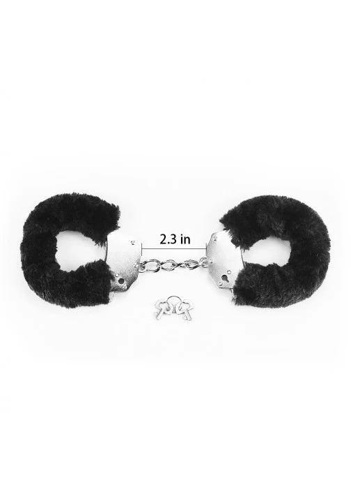 Lovetoy Fetish Pleasure Fluffy Hand Cuffs - Black - Image 3