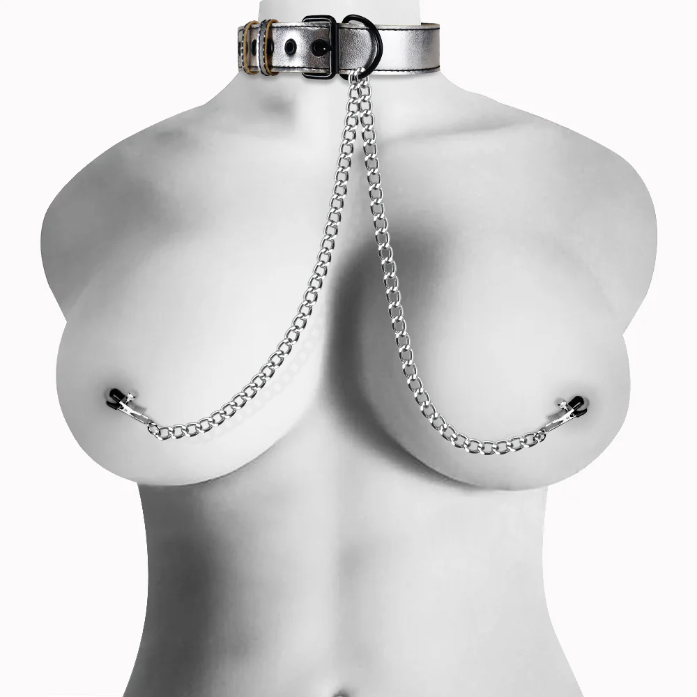 Lovetoy silver collar with nipple clamps - Image 3