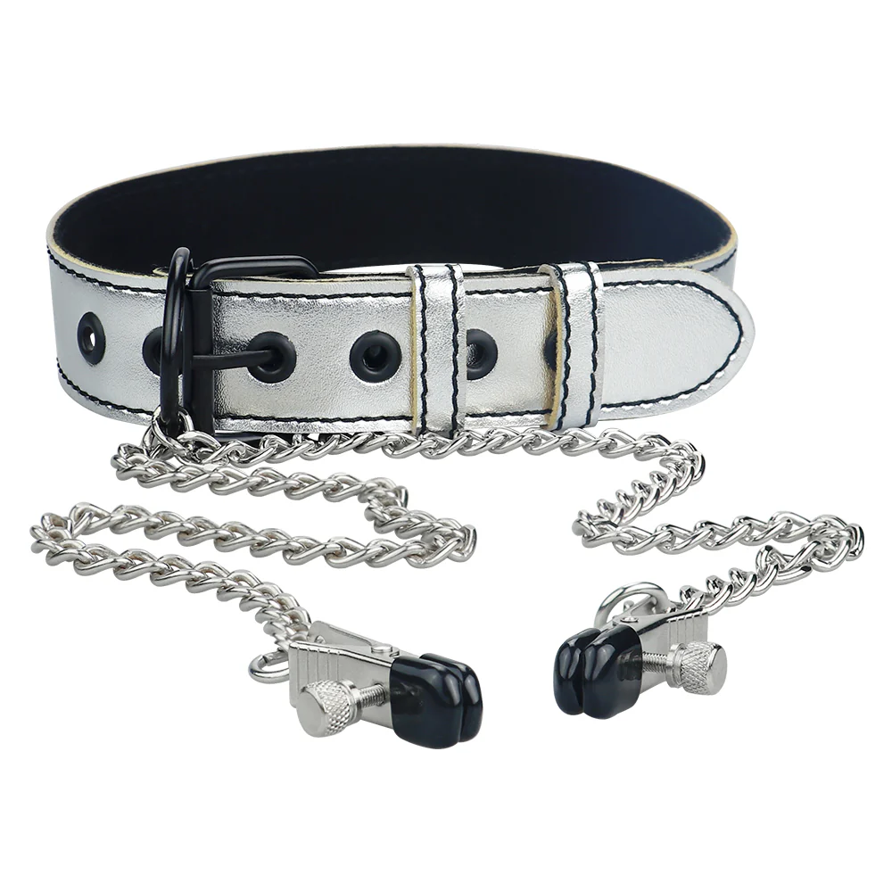 Lovetoy silver collar with nipple clamps - Image 4