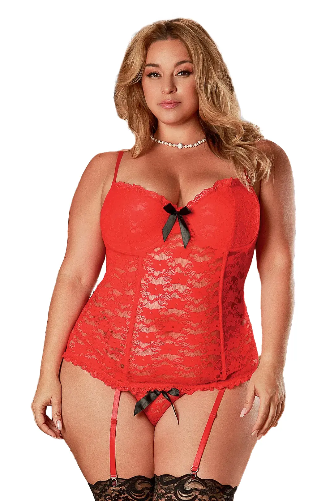 Exposed Luv Lace Chemise & G-String Red B773 Queen