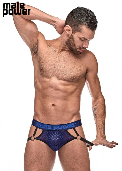 Male Power Diamond Mesh Jock Ring Navy S/M - 398264 - Image 3