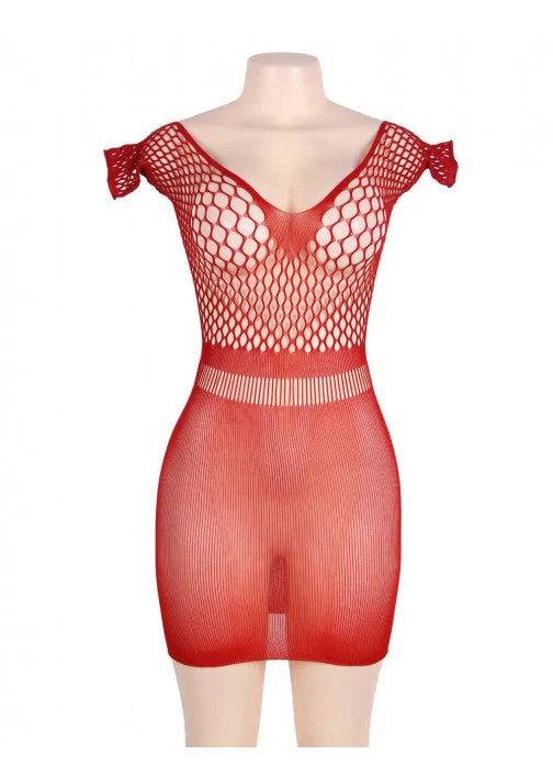 Crotchet Mesh Hollow-out Mini Chemise Dress H3171-2P Red XL - Image 3