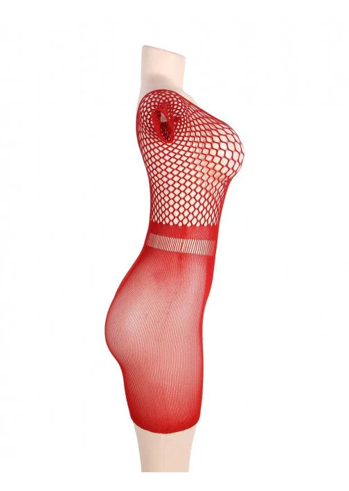 Crotchet Mesh Hollow-out Mini Chemise Dress H3171-2P Red XL - Image 4