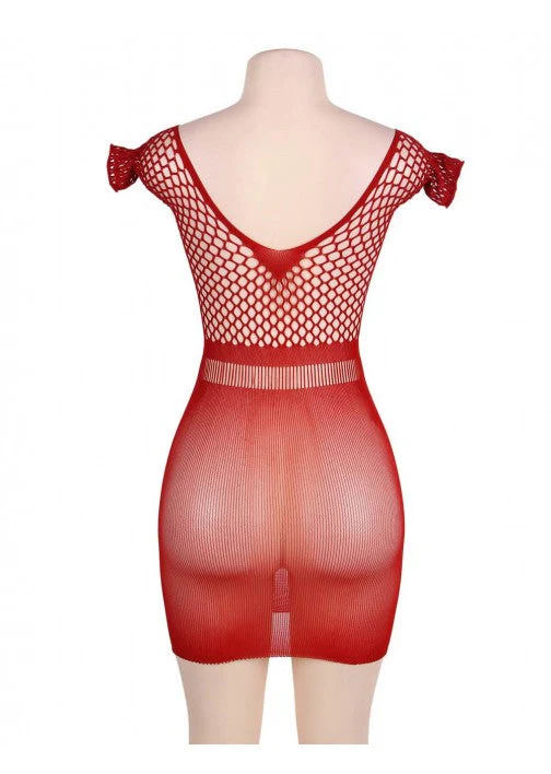 Crotchet Mesh Hollow-out Mini Chemise Dress H3171-2P Red XL - Image 5