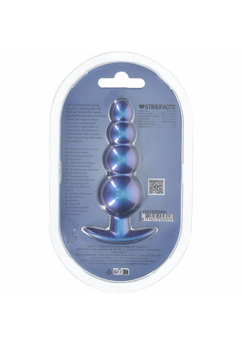 Ouch 4.6" Beaded Anal Plug Metallic blue - Image 3