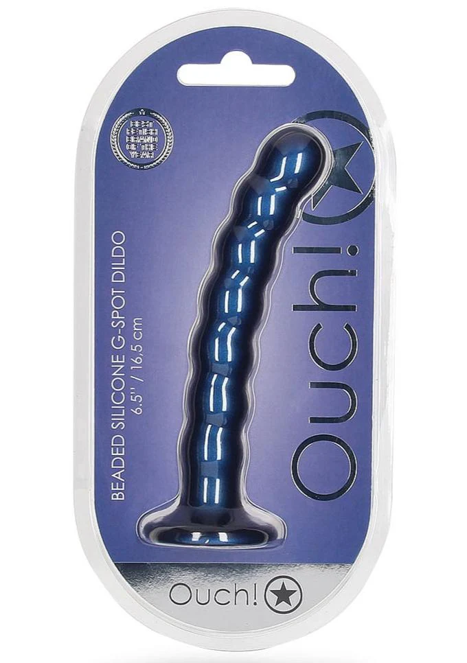 Ouch Beaded G-Spot Dildo 6.5'' Metallic Blue