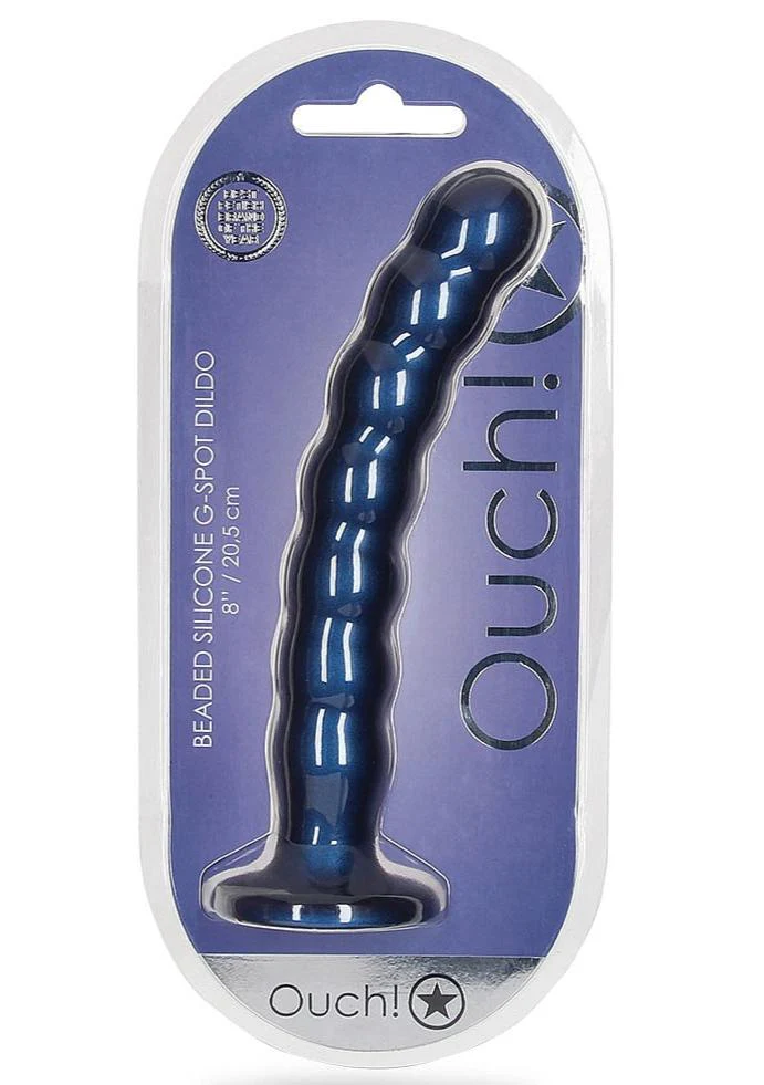 Ouch Beaded G-Spot Dildo 8'' Metallic Blue