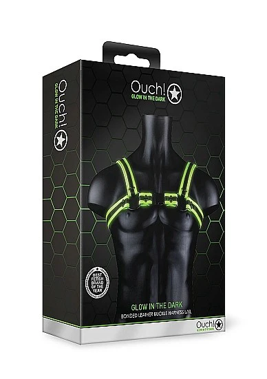 Ouch Glow In The Dark - Bonded Leather Buckle Harness L/XL