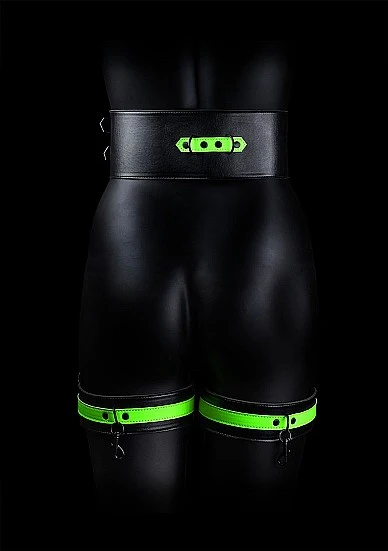 Ouch Glow In The Dark - Bonded Leather Hand & Thigh Cuffs w Belt Restraint S/M - Image 3