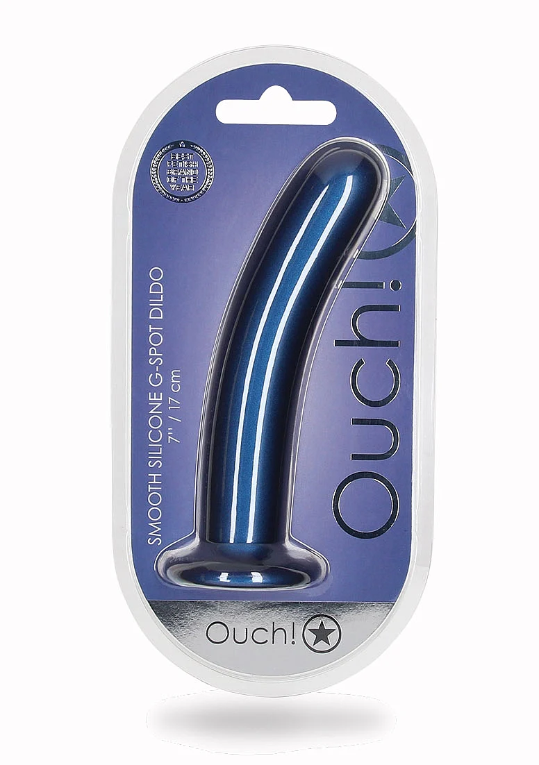 Ouch Smooth G-Spot Dildo 7'' Metallic Blue