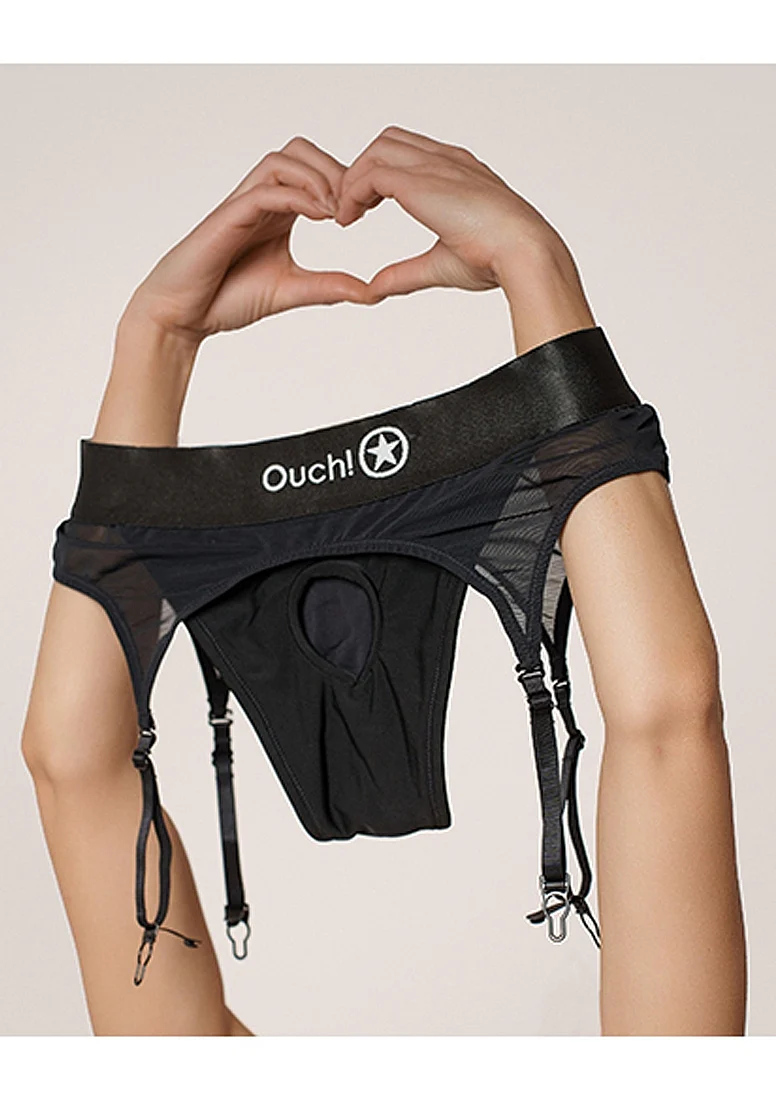 Ouch Vibrating Strap-on Thong with Adjustable Garters - Black - XL/XXL - Image 4