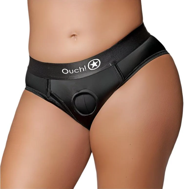 Ouch Vibrating Strap-on High-cut Brief - Black - XL/XXL